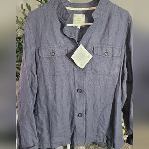 Sigrid Olsen Studio Jacket 100% Linen Long Sleeve Pockets Luxury Minimalist